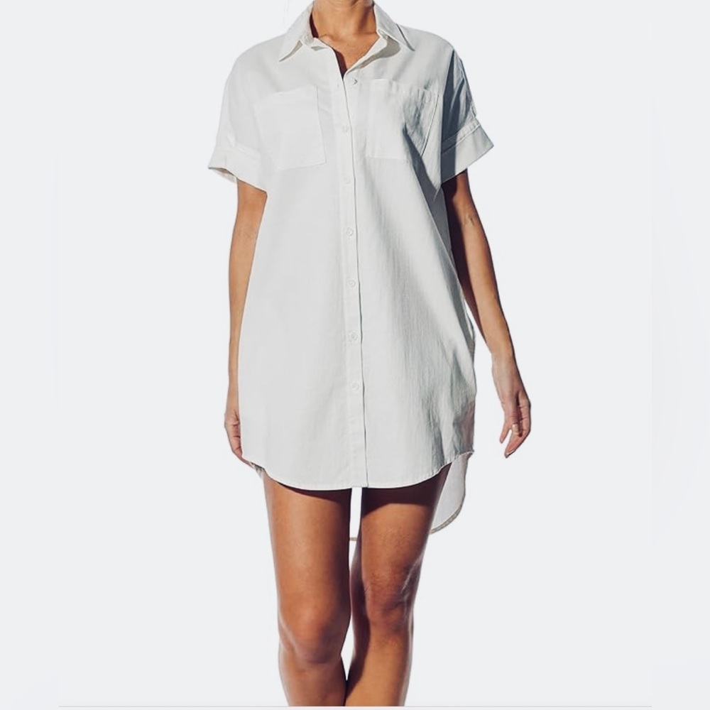 NWT OAT NEW YORK Short Sleeve Oversized Shirt Dress Light Denim Size Small